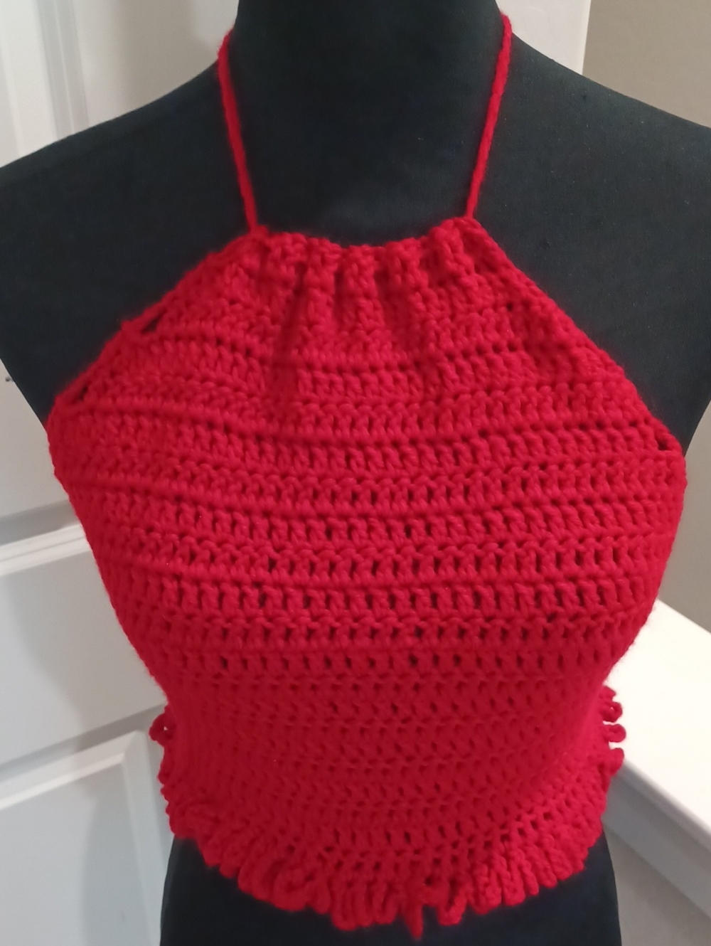 Red Crochet Halter Camisole Top